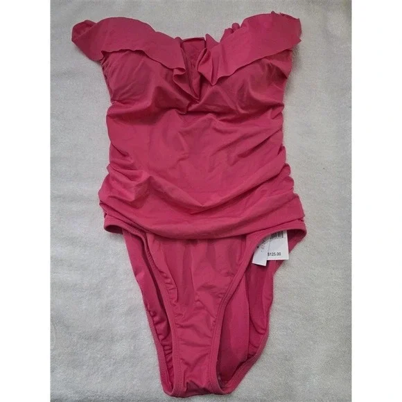 NWT Bleu Rod Beattie 6 Shirred Ruffle Bandeau Mio 1PC Swimsuit Pink 128203 - Picture 5 of 5